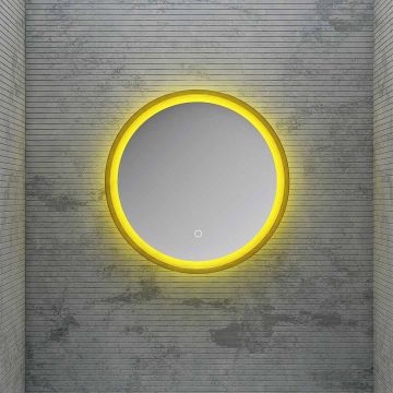 Oglinda de baie, cu led si touch, rotunda, rama transparenta galbena, 60 cm, MonBlari