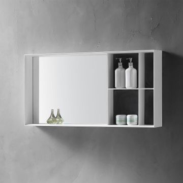 Oglinda de baie, dreptunghiulara, cu polite, alb mat, 100x50 cm, MonBlari