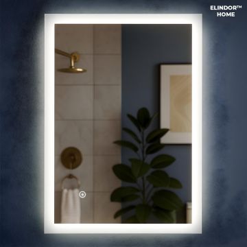 Oglinda de Perete Elindor® Antiaburire, Dreptunghiulara, Montare pe Orizontala, fara Rama, Ideala pentru Baie, Iluminare Led, Buton ON/OFF Luminat si Noaptea, Rezistenta la Umiditate IP44, 50 x 70 cm - Default Title