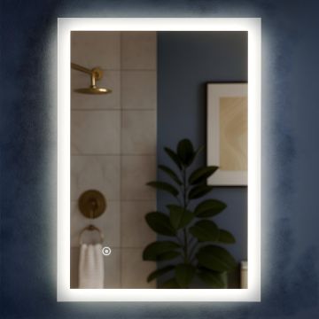 Oglinda de Perete Elindor® Antiaburire, Dreptunghiulara, Montare pe Orizontala, fara Rama, Ideala pentru Baie, Iluminare Led, Buton ON/OFF Luminat si Noaptea, Rezistenta la Umiditate IP44, 60 x 80 cm - Default Title