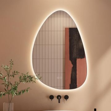 Oglinda de Perete Elindor® Asimetrica, fara Rama, Decorativa, Verticala / Orizontala, Eleganta, Ideala pentru Baie, Birou, Hol, Living, Dressing, Iluminare Led, Intensitate Ajustabila, Antiaburire, 3 Temperaturi de Culoare, 80 x 55 cm - Default Title