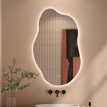 Oglinda de Perete Elindor® Asimetrica, fara Rama, Decorativa, Verticala / Orizontala, Eleganta, Ideala pentru Baie, Birou, Hol, Living, Dressing, Iluminare Led, Intensitate Ajustabila, Antiaburire, 3 Temperaturi de Culoare, 85 x 52 cm - Default Title