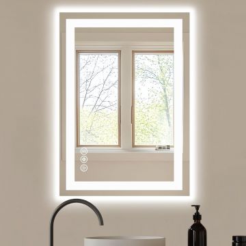 Oglinda de Perete Elindor® Dreptunghiulara, Antiaburire, Montare pe Orizontala/Vertica449la, fara Rama, Ideala pentru Baie, Iluminare Led, Buton ON/OFF Luminat si Noaptea, Rezistenta la Umiditate IP55, 50 x 70 cm - Default Title