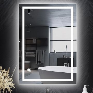 Oglinda de Perete Elindor® Dreptunghiulara, Montare pe Verticala sau Orizontala, fara Rama, Ideala pentru Baie, Iluminare Led, 2090 Lumeni, Buton ON/OFF Luminat si Noaptea, Rezistenta la Umiditate IP55, 50 x 70 cm - Default Title