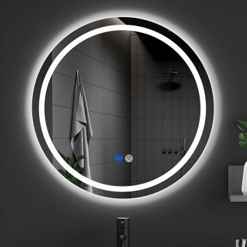 Oglinda de Perete Elindor® Rotunda, Antiaburire, fara Rama, Ideala pentru Baie, Iluminare Led, Reglaj Intensitate, Buton ON/OFF Luminat si Noaptea, Rezistenta la Umiditate IP44, 50 x 50 cm - Default Title
