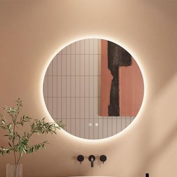 Oglinda de Perete Elindor® Rotunda, fara Rama, Decorativa, Eleganta, Ideala pentru Baie, Birou, Hol, Living, Dressing, Iluminare Led, Intensitate Ajustabila, Antiaburire, 3 Temperaturi de Culoare, 80 x 80 cm - Default Title