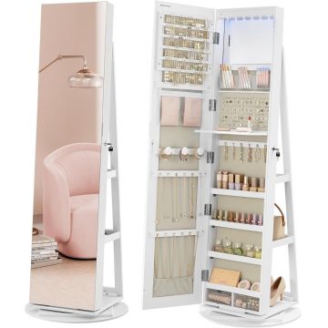 Oglinda de podea cu depozitare bijuterii Alb Songmics 55x55x162 cm