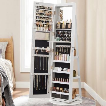 Oglinda de podea cu suport rotativ la 360A , cu spatiu de depozitare, 55x55x162 cm, alb cenusiu