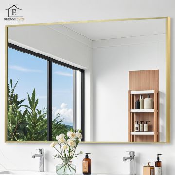 Oglinda Decorativa 100 x 75 cm Elindor® Agatare pe Perete sau Sprijinita, Rama Aurie, Dreptunghiulara, Moderna si Eleganta, Reflexie HD, Sticla fara Distorsiuni, Ideala pentru Dormitor, Living, Birou, Dressing, Hol, Baie - Default Title