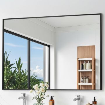 Oglinda Decorativa 100 x 75 cm  Elindor® Agatare pe Perete sau Sprijinita,Rama Neagra, Dreptunghiulara, Moderna si Eleganta, Reflexie HD, Sticla fara Distorsiuni, Ideala pentru Dormitor, Living, Birou, Dressing, Hol, Baie - Default Title