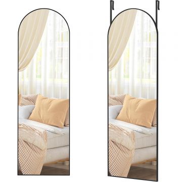 Oglinda decorativa cu rama curbata, 120x40 cm, montaj pe perete sau usa, negru