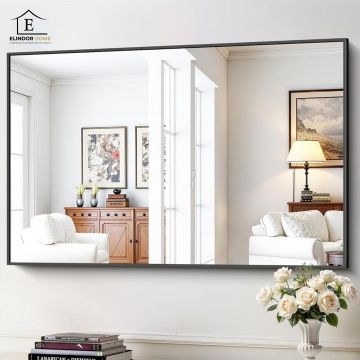 Oglinda Decorativa Elindor® 122 x 75 cm  Rama Neagra, Agatare pe Perete sau Sprijinita, Dreptunghiulara, Moderna si Eleganta, Reflexie HD, Sticla fara Distorsiuni, Ideala pentru Dormitor, Living, Birou, Dressing, Hol, Baie - Default Title