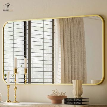 Oglinda Decorativa Elindor® 122x75cm Rama Aurie, Agatare pe Perete sau Sprijinita, Dreptunghiulara, Colturi Rotunjite, Moderna si Eleganta, Reflexie HD, Sticla fara Distorsiuni, Ideala pentru Dormitor, Living, Birou, Dressing, Hol, Baie - Default Title