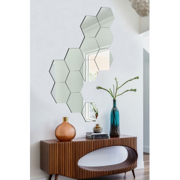 Oglinda decorativa, Mirrorland, Hexagon (12 Pieces), Argintiu