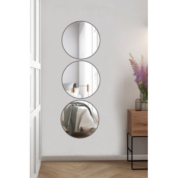 Oglinda decorativa, Mirrorland, Round, Oglindă indestructibilă cu obturator, Argintiu