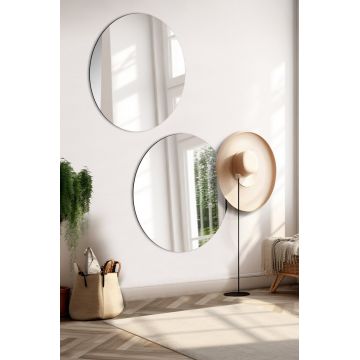 Oglinda decorativa, Mirrorland, Round, Oglindă indestructibilă cu obturator, Argintiu