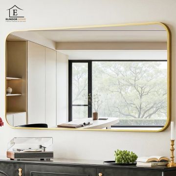 Oglinda Decorativa Rama Aurie 100 × 75 cm  Elindor® Agatare pe Perete sau Sprijinita, Dreptunghiulara, Colturi Rotunjite, Moderna si Eleganta, Reflexie HD, Sticla fara Distorsiuni, Ideala pentru Dormitor, Living, Birou, Dressing, Hol, Baie - Default Titl