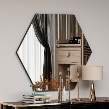 Oglinda decorativa, Siam, Zeo, 70x60x2.2 cm, MDF , Negru
