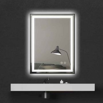 Oglinda dreptunghiulara Fluminia, Jacopo 60, cu iluminare LED si dezaburire, rama neagra