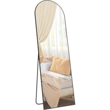 Oglinda podea, cu rama aluminiu si sticla securizata, design curbat, 160x50 cm, negru