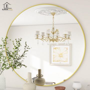 Oglinda Rotunda 50 cm Rama Aurie Elindor® Decorativa, Moderna si Eleganta, Reflexie HD, Sticla fara Distorsiuni, Ideala pentru Dormitor, Living, Birou, Dressing, Hol - Default Title