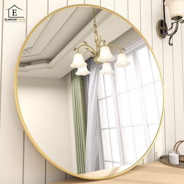 Oglinda Rotunda  70 cm  Rama Aurie Elindor® Decorativa, Moderna si Eleganta, Reflexie HD, Sticla fara Distorsiuni, Ideala pentru Dormitor, Living, Birou, Dressing, Hol - Default Title