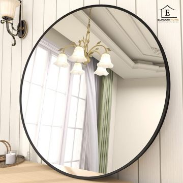 Oglinda Rotunda Neagra Elindor® Decorativa, Moderna si Eleganta, Reflexie HD, Sticla fara Distorsiuni, Ideala pentru Dormitor, Living, Birou, Dressing, Hol, Rama Metalica, Diametru 90 cm - Default Title