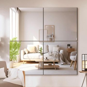 Set 4 Oglinzi Acrilice Elindor® Decorative, Patrate, Montaj pe Perete, cu Adeziv, Ideala pentru Hol, Living, Dormitor, Sala de Sport, fara Rama, 20 x 20 cm, din Sticla HD - Default Title