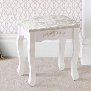 Taburet tapitat pentru masa de toaleta, picioare din lemn masiv, 38x28x45 cm